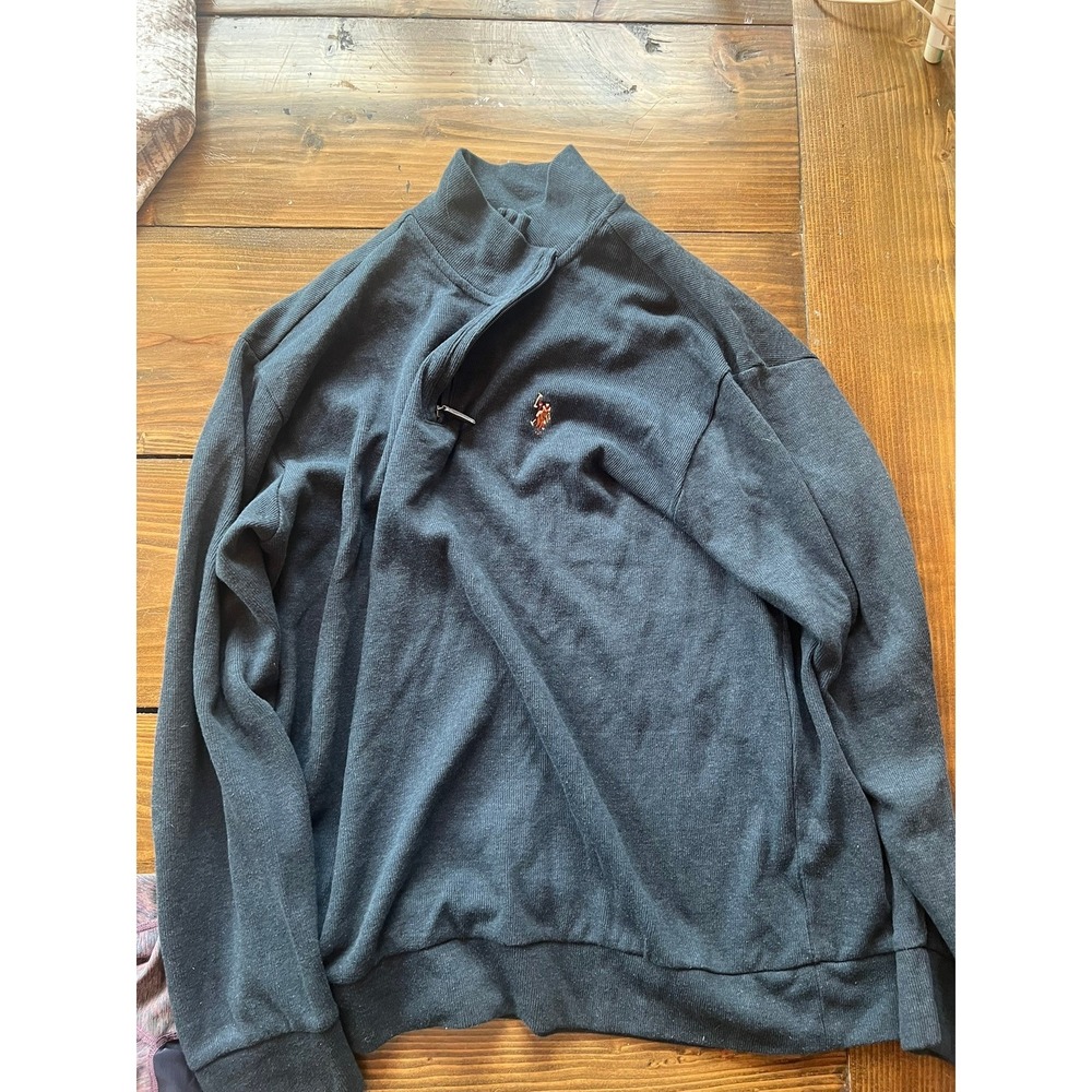 US Polo Assn Mens 2XL Quarter Zip Pullover Sweater Dark Blue Mock Neck Heathered
